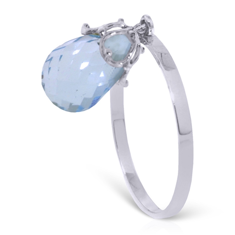 SOLID GOLD RING WITH DANGLING BRIOLETTE BLUE TOPA - Picture 2 of 4